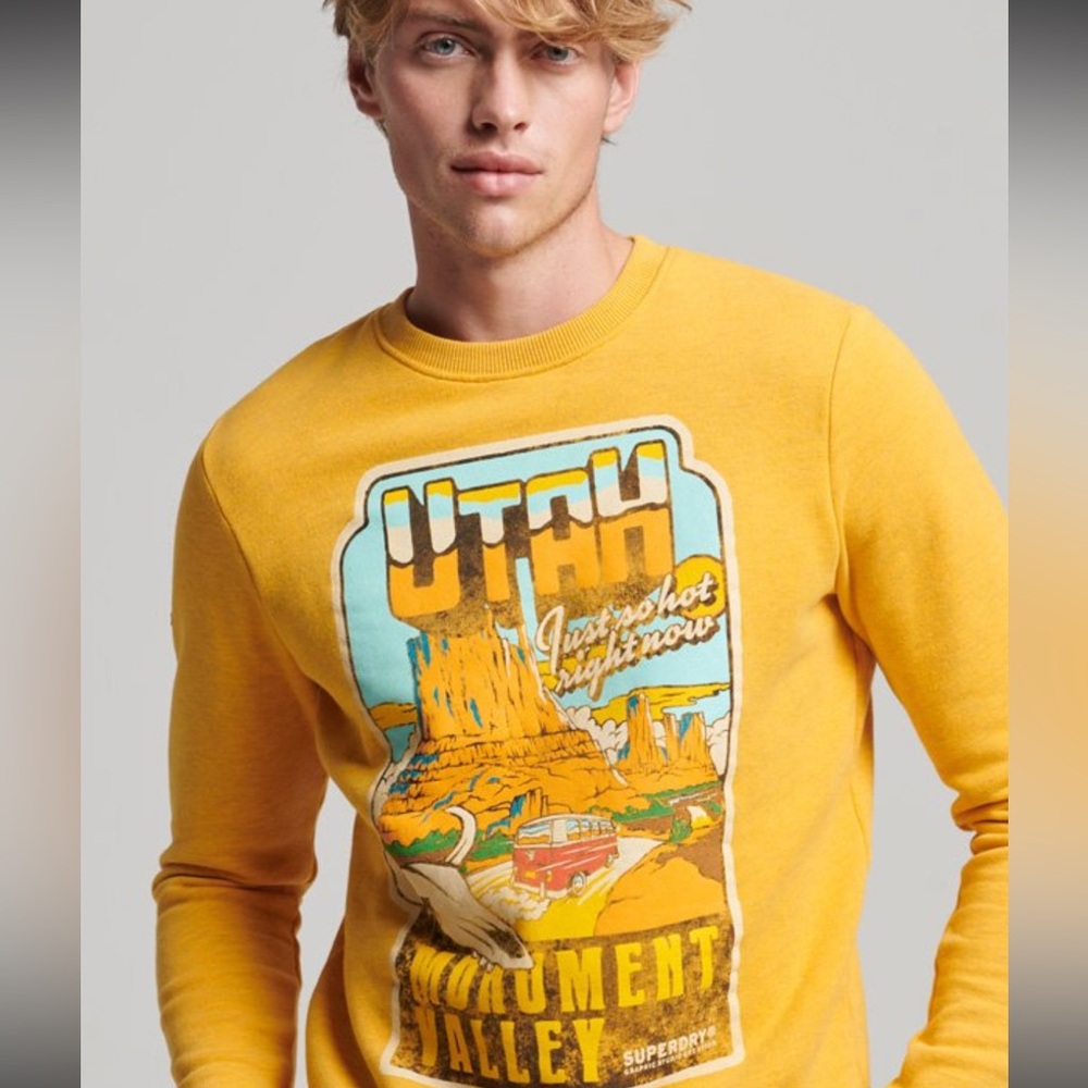 Superdry Postcard Sweatshirt Size Large Yellow